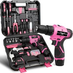 Pink Tool Set - 12V Cordless Drill Kit, 151 Piece Home Tool Set With Power Drill, Tool Kits for Men & Women, Perfect for Homeowner, Diyer, Handyman