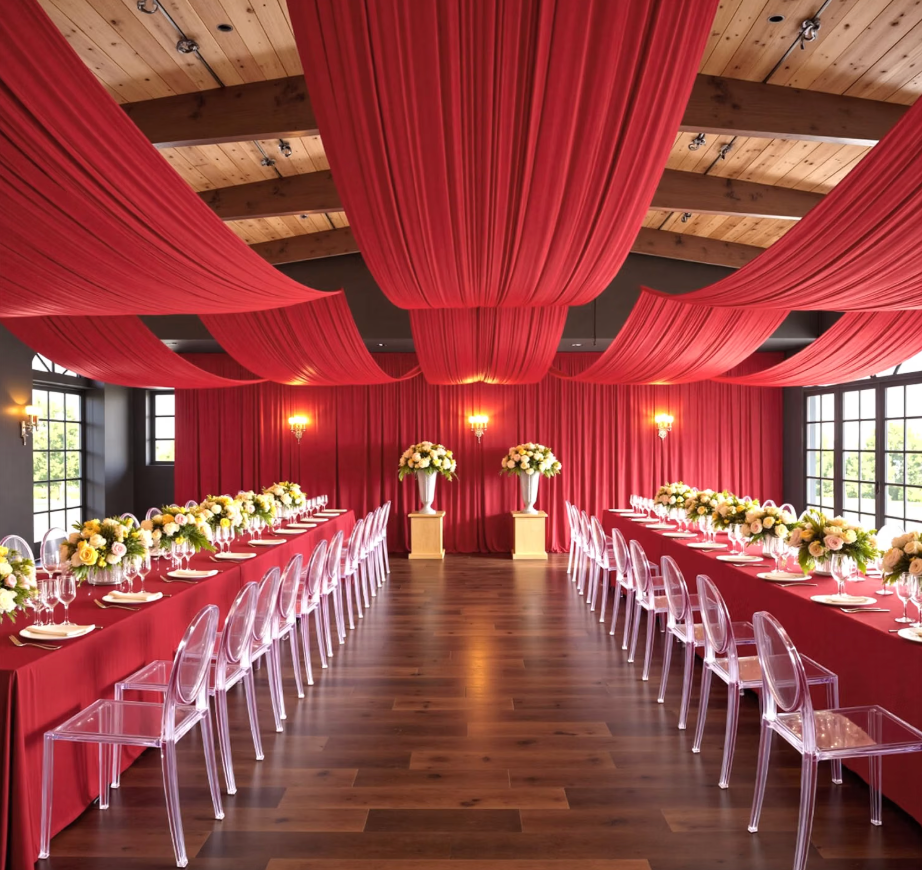 Outpain 50ftx20ft Red Backdrop Ceiling Drapes,10Panels 20ft Height Wrinkle Free Tent Draping Curtains, Fabric Drapery Ceiling Drapes for Wedding Ceremony Birthday Theme Parties with Rod Pocket