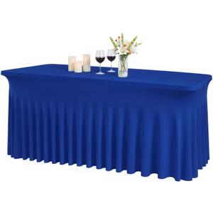 JCJ Table Skirt for Rectangle Tables Spandex Fitted Royal Blue Tablecloths for 6FT Tables, Wrinkle Resistant Ruffles Elastic Table Cover Skirts for Teacher Desk Weddings Banquets Parties
