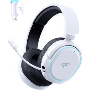 Wireless Gaming Headset, 7.1 Surround Sound, 2.4GHz USB Gaming Headphones with Bluetooth 5.4, 100H Battery, ENC Noise Canceling Mic, RGB Light, Wireless Headset for PC PS5 PS4 Mac Switch (Black-White)