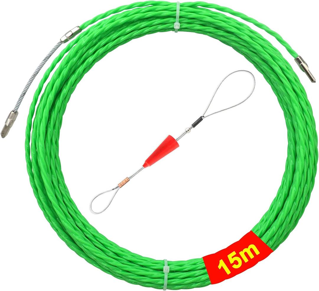 Fish Tape 49FT Wire Fishing Tools Cable Pulling Wire 4.5mm Diameter, Ideal for Cable Runs 15m