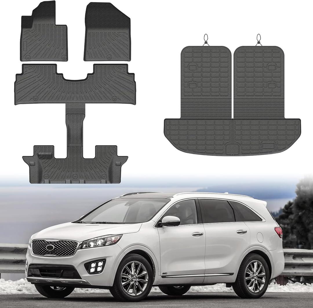 Mixsuper Sorento Floor mats-Floor Mat & Cargo Liner for Kia Sorento 7 Seats 2016-2020,All Weather TPE Rubber Floor Liners Protection for Sorento Accessories,Full Set Anti-Slip Car Mats,Black