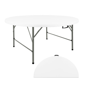 HAISIWLKJ 5FT Round Folding Table White Fold-in-Half with Carrying Handle Portable Plastic Table for Outdoor or Indoor Dining,Wedding, Camping,Party Table