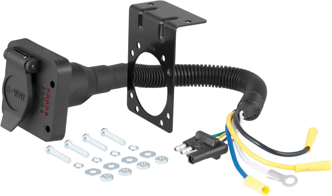 BKDK CURT 57626 4-Way Flat Vehicle-Side to 6-Way Round Trailer Wiring Adapter with Tester