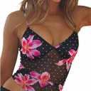 RoseSeek Women's Sheer Mesh Polka Dots Ruched Sexy Summer Cami Crop Tops (L)