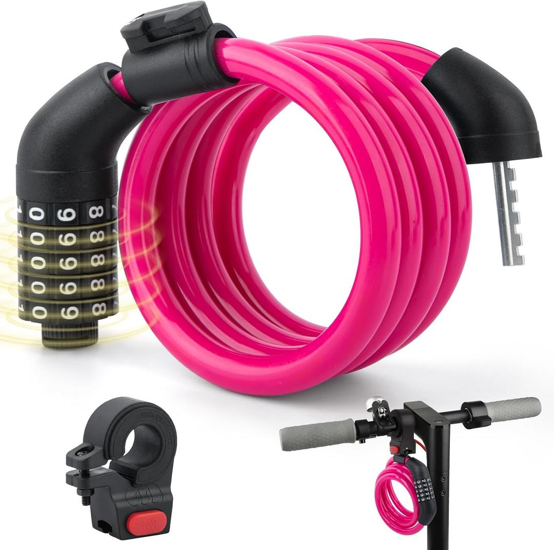 E Scooter Lock, Bike Combination Cable Locks Compatible with Xiaomi M365/Max/GXL/Ninebot/Segway/Motor/Bicycle Lock 4 ft Long/0.472In Scooter Anti-Theft Ideal 4 Digit/12 Steel Cable (Pink)