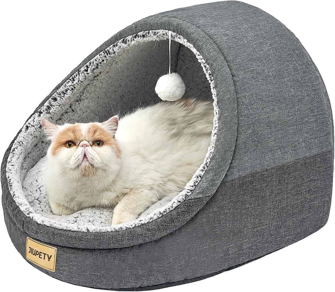 Jiupety Cute Cat Beds for Indoor Cats, Cat Cave Bed for Kittens, Burrowing Puppy Bed with Anti-Slip Bottom, Washable Removable Cushion, L(19"x17"x16"), Dark Gray