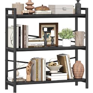 Book Shelf, 3 Tier Bookshelf 31.49" Width, Book Shelf Storage and Organization, Wooden and Metal Industrial Bookcase, Large Book Shelves for Home Living Room Bedroom Office Storage(Black)