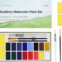 16 Colors Large Block Watercolor Paint Set for Watercolors Workbook, Portable Water Colors Paint Kit with 2 Paintbrushes 1 Waterbrush, for Adult Painting Beginners & Professional Amateur Hobbyists
