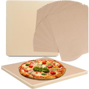 10 Inch Small Pizza Stone with Parchment Paper(50 pcs) for Camp Oven 10x11x0.5, Garpernics Rectangular Cordierite Baking & Grilling Stone for Grills and Air Fryers Fit for Coleman Camp Oven