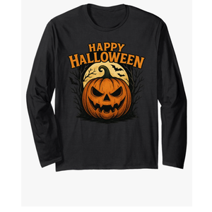 Pumpkin, Full Moon n Bats Long Sleeve T-Shirt Small