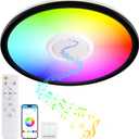 RGB LED Ceiling Light, with Bluetooth Speaker, 24W 11Inch Smart Music Ceiling Lamp with App and Remote Control, 3000K-6500K Color Changing Lights Fixture for Child Bedroom Bathroom, Black, 11.5 inch