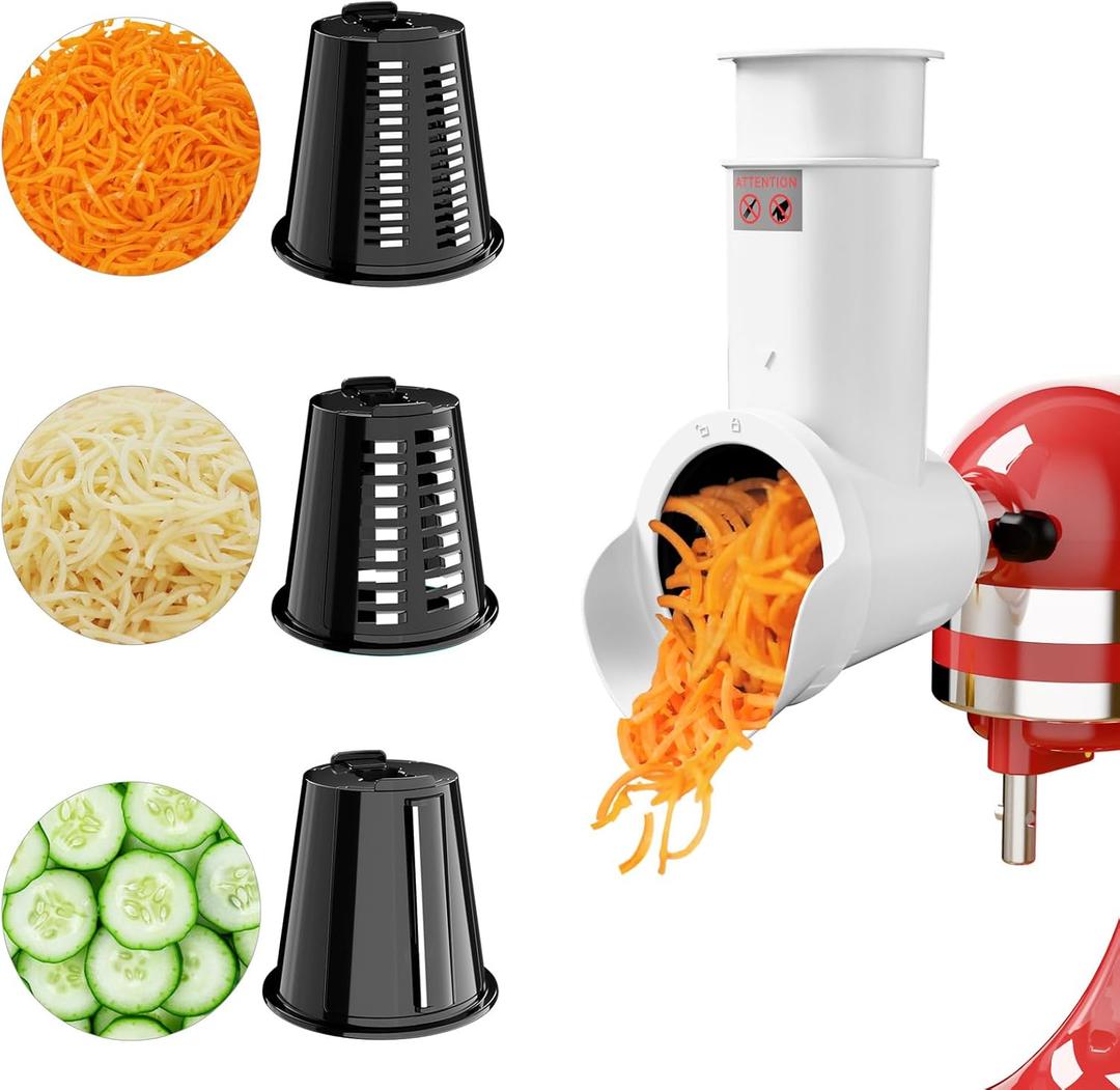 Slicer Shredder Attachment for Kitchen Aid Stand Mixer, Cheese Grater, Vegetable Shredder, Large Salad Machine with Vegetable Slicer, Salad Maker with 3 Blades, Dishwasher Safe