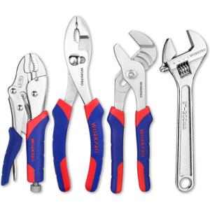 WORKPRO Pliers Set 4-piece Locking Plier Slip-joint Plier Groove Joint Pliers and Adjustable Wrench Home Maintenance Tool Kit