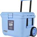 Coleman Pro Heavy-Duty 55qt Wheeled Ultra-Light Premium Hard Cooler, Extra-Thick Insulation Keeps Ice up to 5 Days, 92-Can Capacity, Heavy-Duty Wheels,Blue Sky