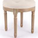 Vonluce Vintage Round Brushed Wood Stool with Diamond Tufting, 18-Inch, Beige