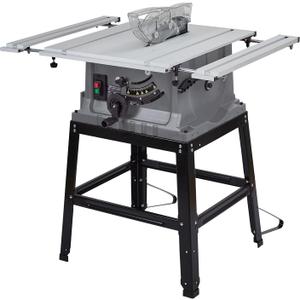 Table Saw, 10 Inch 15A Multifunctional Saw With Stand & Push Stick, 90 Cross Cut & 0-45 Bevel Cut, 5000RPM, Adjustable Blade Height for Woodworking, Grey