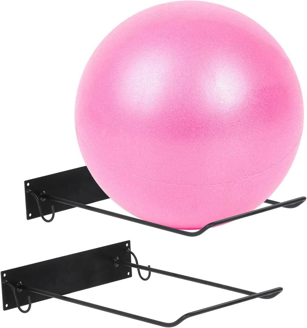 Yoga Ball Holder Set of 2, Industrial Exercise Ball Holder Wall Mount, Black Metal Wire Wall Mounted Ball Storage Rack, Organize Your Gyms Studios Home Gyms Space