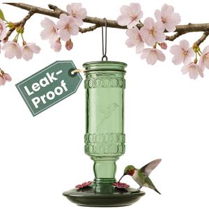 Perky-Pet Glass Bottle Hummingbird Feeder - Outdoor Garden Décor Humming bird Feeder, 8108-1SR - 10 Fl Oz Nectar Capacity - Durable Green Antique Design - Hang from Tree, Porch, Deck, Hook