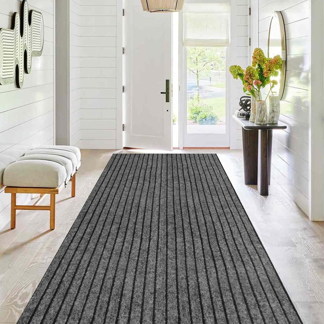 Runner Rug 2 ft x6 ft, Outdoor/Indoor Rug with Rubber Backing Non Slip for Hallway, Kitchen, Patio, Laundry, RV, Entryway, Garage, Bathroom, Area Rug Carpet, Grey Strip, Customizablees