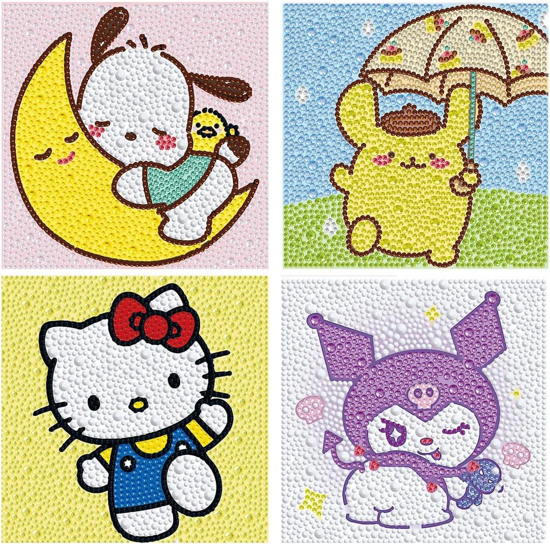 YSUNETER Diamond Painting Kits for Kids Beginner - 4 Pack DIY 5D Full Drill Diamond Art Kits for Children, Cute Animals Round Crystal Rhinestone Gem Art Crafts Home Wall Art Decor 5.9 x 5.9 Inches (Catoon 2)