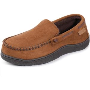 Zigzagger Men's Moccasin Slippers Memory Foam House Shoes, Indoor and Outdoor Warm Loafer Slippers (13, Camel)