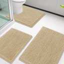 Smiry Chenille Bathroom Rugs Sets 3 Piece (30x20+24x16+24x20, Beige)