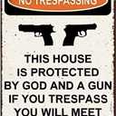 Protected by God and Gun Sign - Tin Funny Warning Signs for Property Outdoor Security
