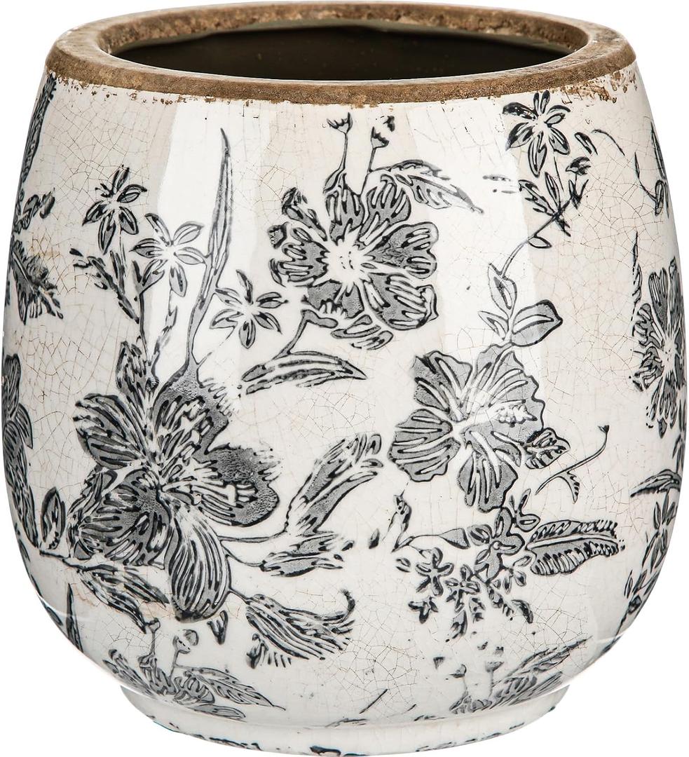SiliFine Vintage Ceramic Flower Pot with Ice Crackle Rustic Planter with Drainage Holes for Indoor and Outdoor Decor Home Living Room Garden Decor Gardening Gift (Rustic Grey Style)