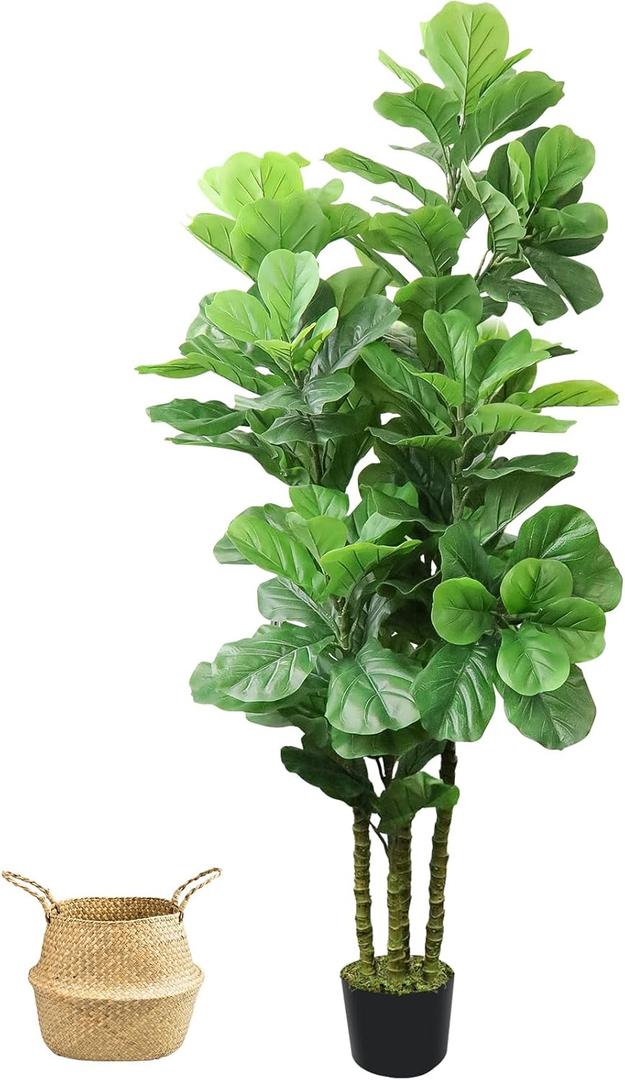 6ft Artificial Fiddle Leaf Fig Tree in Pot,Faux Fiddle Leaf Fig Tree,Large Artificial Tree for Living Room Office Home Decor and Housewarming Gift (1 Pack)