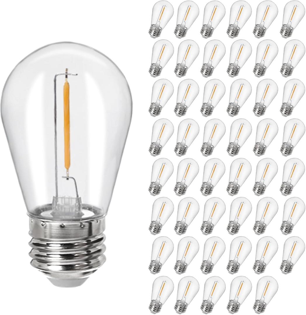 48Pack S14 LED Replacement Light Bulbs E26 Screw Base Shatterproof Edison Bulbs for Outdoor String Lights 120V 1W Dimmable Light Bulbs Equal to 11W for Patio Decor, 2700K Warm White