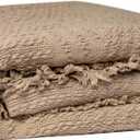 100% Cotton Throw Blanket in Light Brown Jacqard Weave Fabric with Fringe Soft All Season Cover for Bed Couch and Living Room Sofa, Chair 50x60 Inches