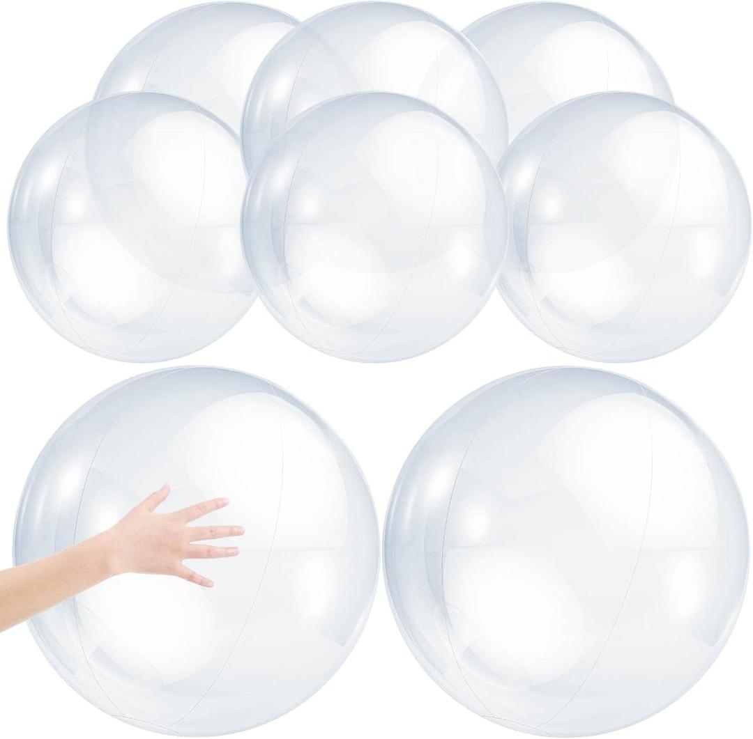 Zhanmai 8 Pcs Inflatable Clear Beach Ball 16 Inch 24 Inch Pool Floating Ball Balloons Under The Sea Party Decorations Bubble for Summer Ocean Beach Pool Hawaii Luau Party Supplies