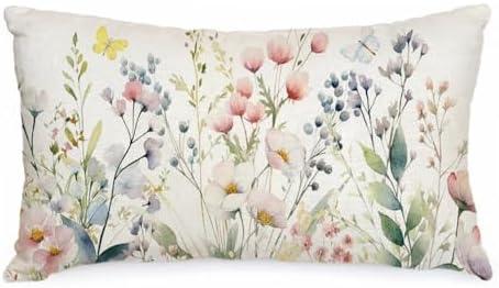 2 AACORS Spring Pillow Cover 12x20 Inch Floral Butterfly Decorations Seasonal Farmhouse Summer Pillow Case Decor for Sofa Couch AA481-12