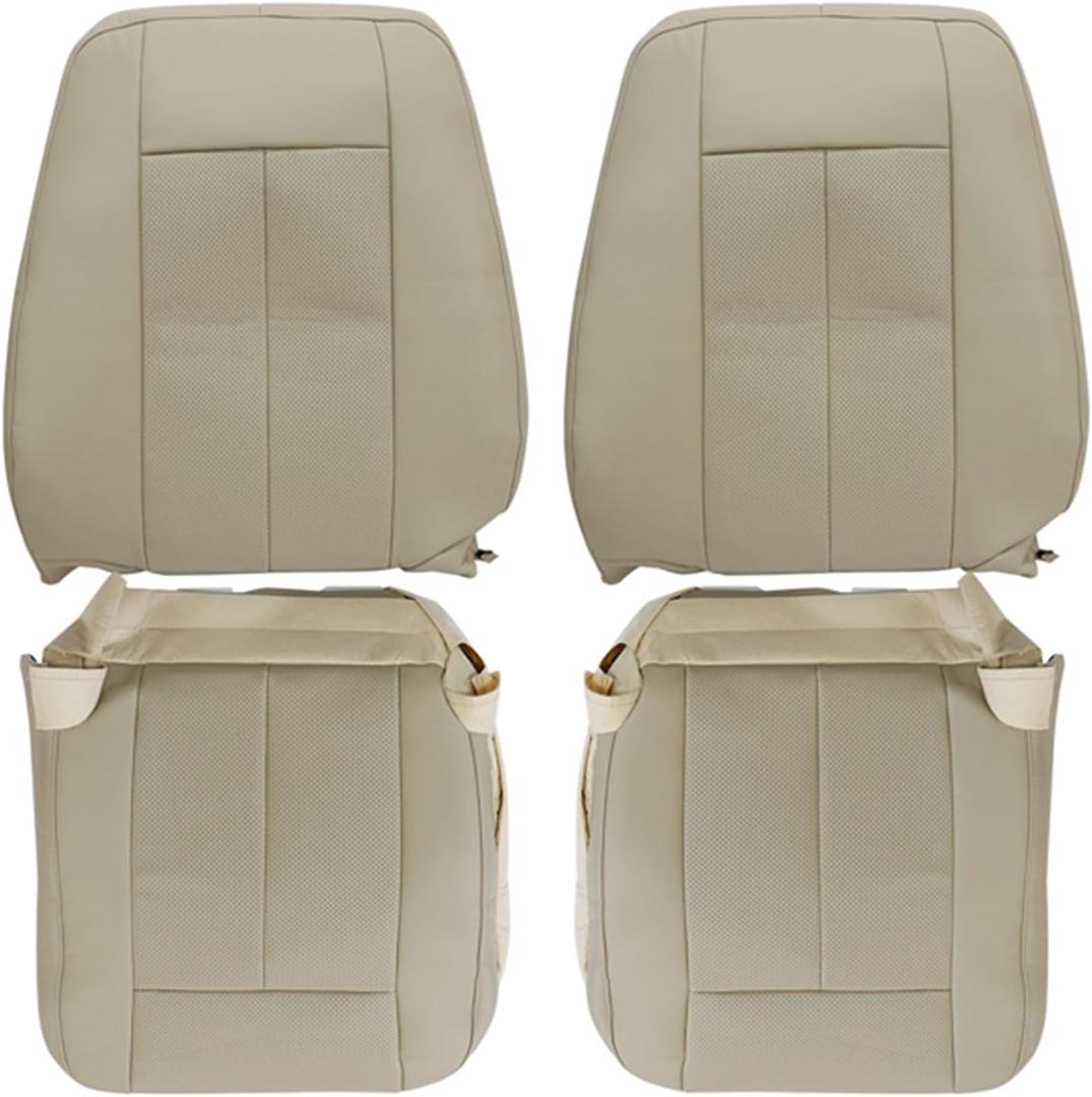 NLQR Driver and Passenger Side Bottom and Top Perforated Seat Covers Replacement Microfiber Leather Tan Compatible with Ford Expedition 2007 2008 2009 2010 2011 2012 2013 2014