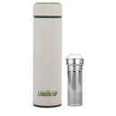 London Sip 16.9 oz Multi-Purpose Tea Infuser Mug – Fruit Infuser Water Bottle for Hot and Cold – Double Wall Stainless Steel Insulated, Safari Beige