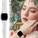 Ginkgonut Beautiful Silicone Slim Sport Band Compatible with Fitbit Sense/Versa 3 / Versa 4 / Sense 2 Bands Women, Soft Silicone Lace Replacement Smartwatch Wristband for Women