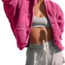 Omoone Women's Cropped Fleece Jacket Faux Fur Sherpa Coat Jackets Winter Outwear (X-Large, Rose Red)
