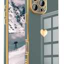 IAIYOXI Case for iPhone 16 - Rectangle Design, Full Camera Protection, Cute Heart Pattern, Electroplated Reinforced Corners, Shockproof Edge Bumper, Compatible with iPhone 16, Blue Gray