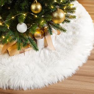 24 Inch Faux Fur Christmas Tree Skirt Soft Snow White Plush Tree Mat Christmas Decorations Fluffy Tree Skirts Xmas Holiday Party Indoor Decorations
