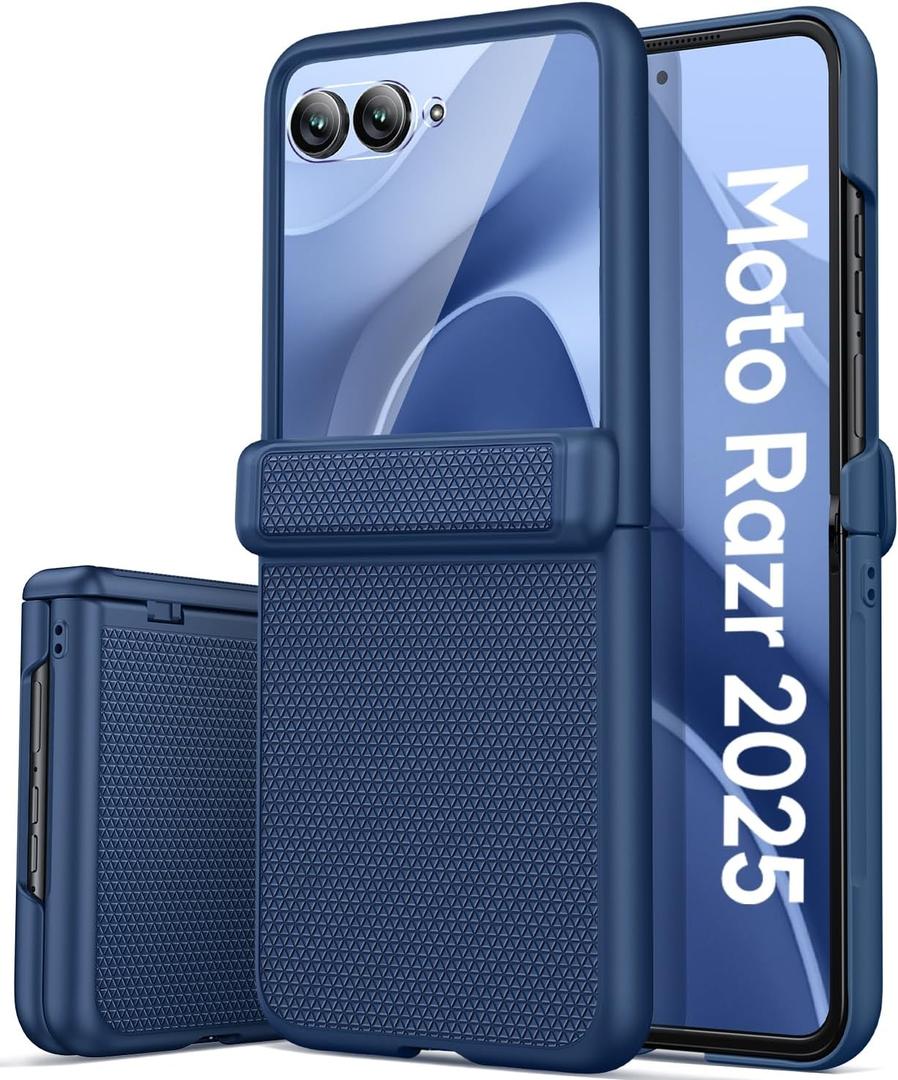 Vihibii for Motorola Razr 2025 Case with Hinge Protection & Outer Screen Protector, Slim Non-Slip Durable Rugged Drop Proof Shockproof Full Body Protective Phone Cover Case for Moto Razr 5G 2025, Blue