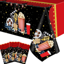 Buryeah 3 Pieces Movie Night Tablecloth Plastic Table Covers Movie Theater Table Cloth for Party Supplies Red Carpet Birthday Party Decor, 54 x 108 Inch