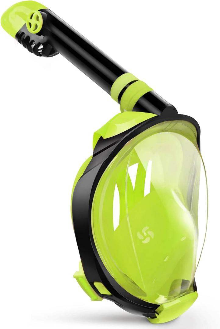 Greatever G2 Full Face Snorkel Mask with Latest Dry Top System,Foldable 180 Degree Panoramic View Snorkeling Mask with Camera Mount,Safe Breathing,Anti-Leak&Anti-Fog (Small/Medium, Yellow Green)