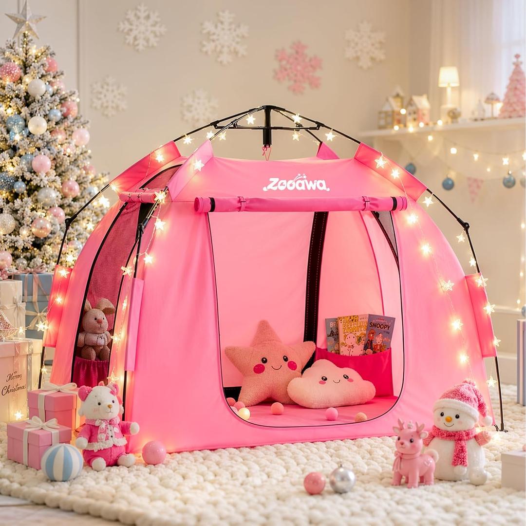 Large Kids Play Tent with LED Strip Lights Pop Up Playpen Indoor, 66.9 x 35.43 x 50.78 inches