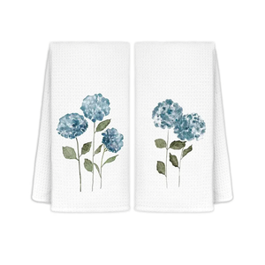 Blue Hydrangea Flowers Floral Kitchen Towels Set of 2 - Summer Flowers Decorative Hand Towels for Bathroom, Blue Hydrangea Decor Dish Towels for Kitchen, Floral Hand Towels, 16x24