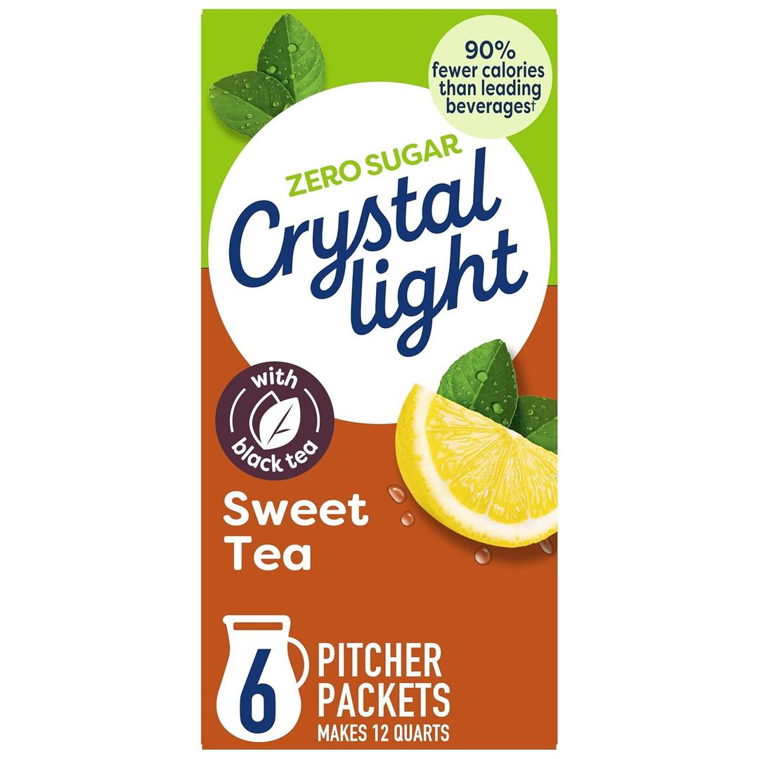 Crystal Light Drink Mix, 6 Pitcher Packets, for Flavorful Hydration and Shareable Refreshment, Sweet Tea Natural Flavor, Made with Black Tea, 1.56 oz