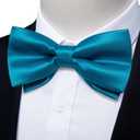 DiBanGu 3PCS Bow Ties for Men Pre-Tied Bow Tie and Pocket Square Set Adjustable Solid Satin Formal Tuxedo Bow Tie Wedding (Blue)