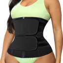 TrainingGirl Women Waist Trainer Cincher Corset Tummy Control Workout Sweat Band Slimmer Belly Belt Weight Loss Sports Girdle (Large, 2 Belt Black)
