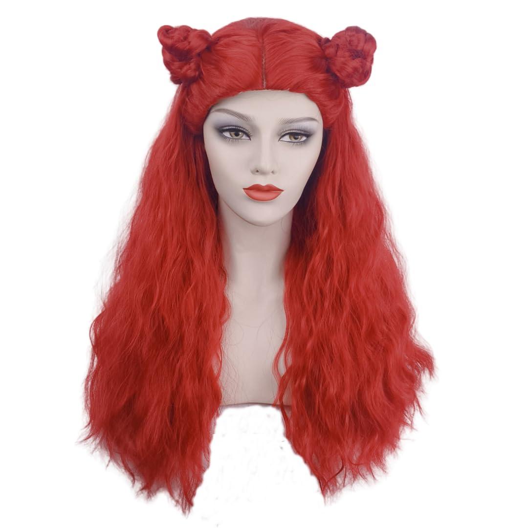 Girls Long Wavy Curly Red Anime Cosplay Wig for Women Halloween Costume Party Synthetic Wig (20040)