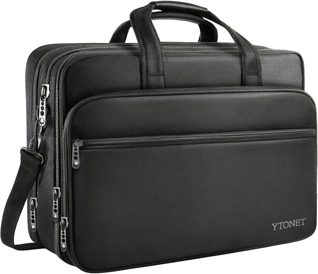 Ytonet Laptop Briefcases for Men, 17 Inch Expandable Briefcase Computer Bags for Laptop for Men, Water Resistant Multi Compartments Men's Work Bag with Luggage Strap for Bussiness Travel, Black